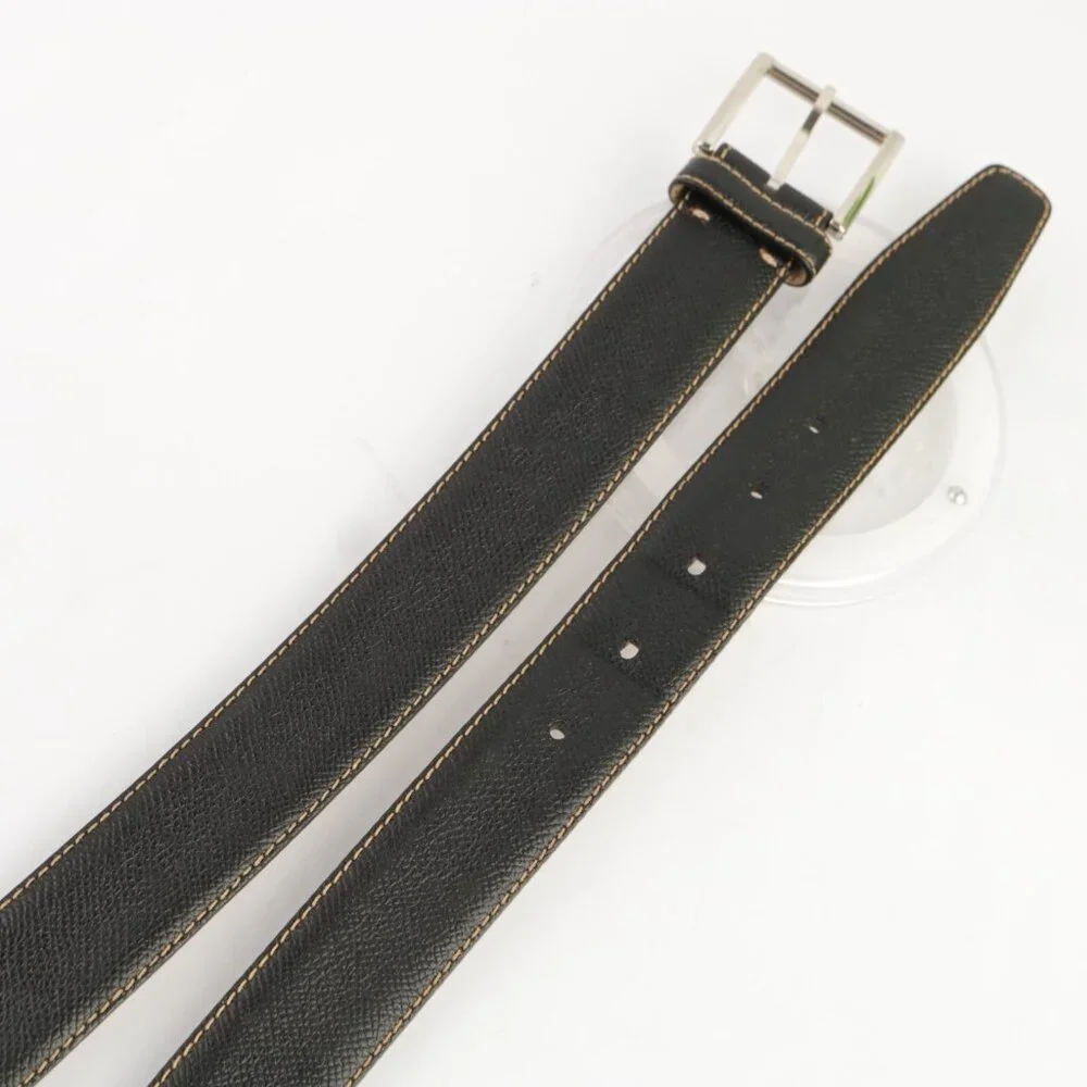 Brioni‎ Mens Belt Size 44 Black Calf Leather Tan Stitching 1 1/4